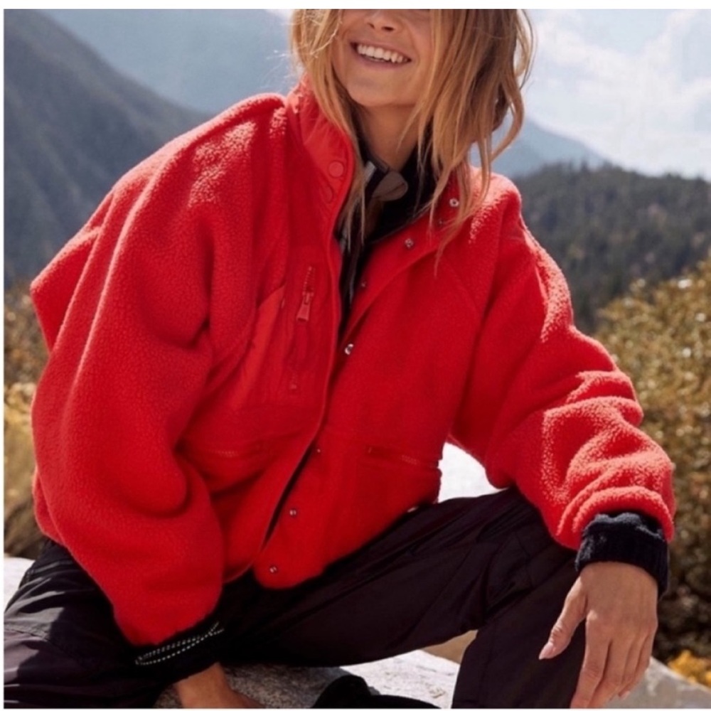Free People Hit the Slopes Jacket Sherpa Snap Button Jacket